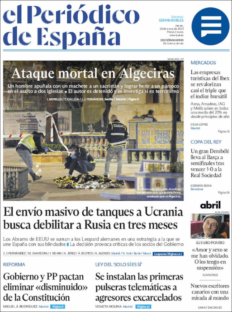 Portada de El Periódico de España (España)