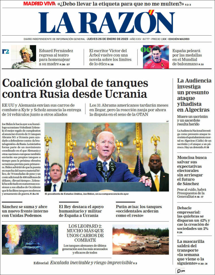 Portada de La Razón (España)