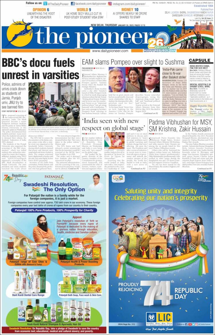 Portada de The Pioneer (India)