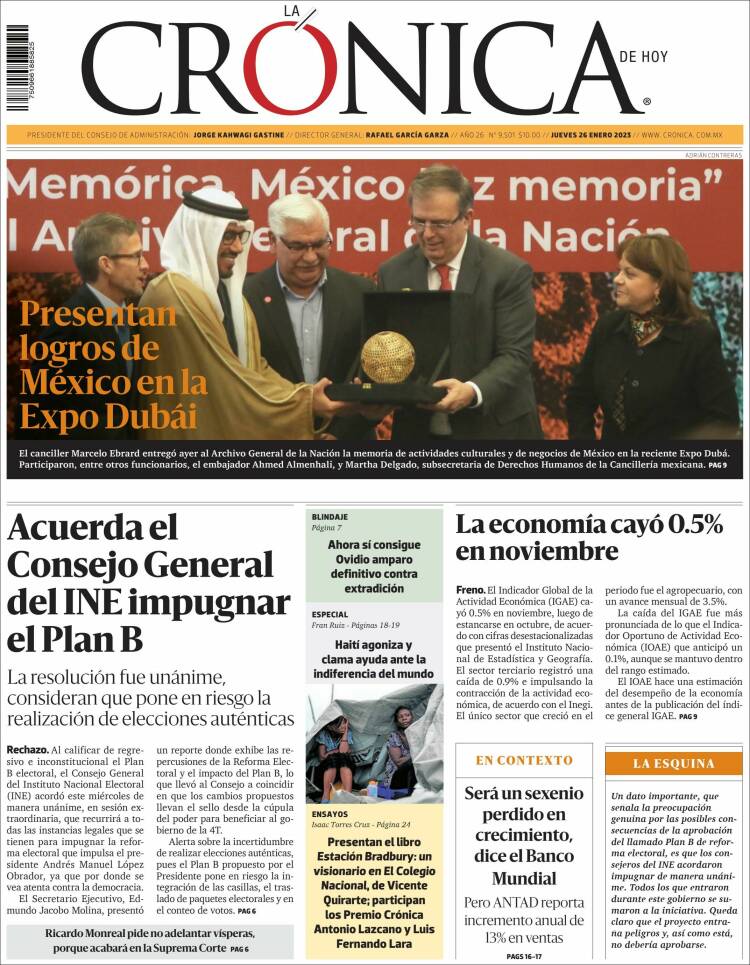 Portada de La Crónica de Hoy (México)