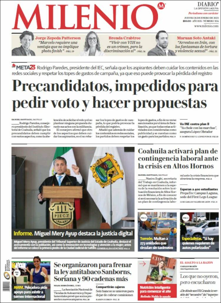 Portada de Milenio - Laguna (México)