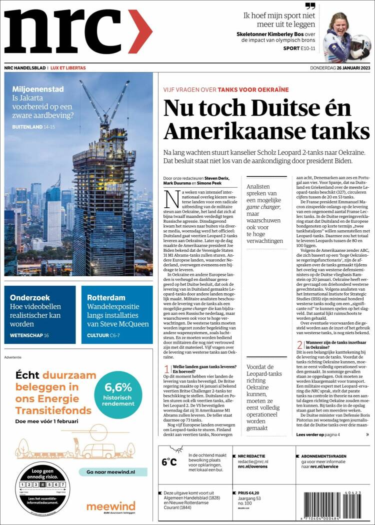 Portada de NRC Handelsblad (Pays-Bas)