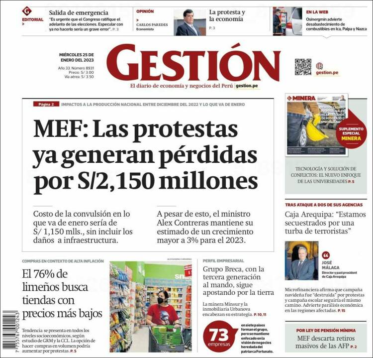 Portada de Diario Gestión (Per&uacute;)