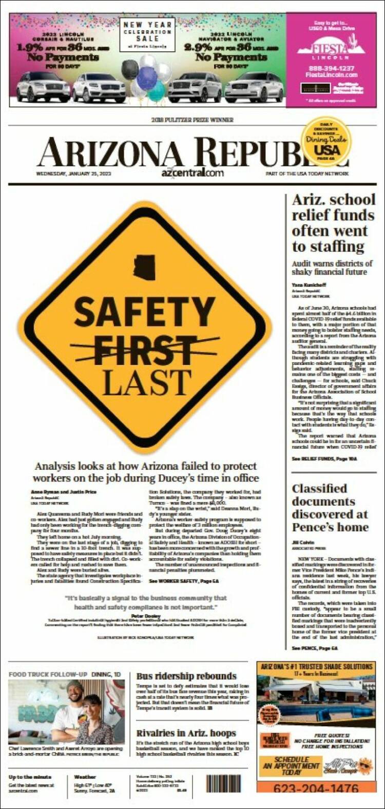 Portada de Arizona Republic News (USA)