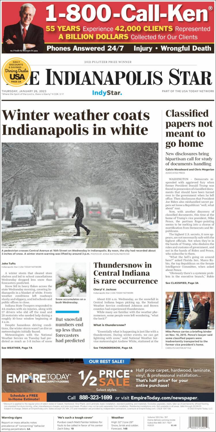 Portada de The Indianapolis Star (USA)