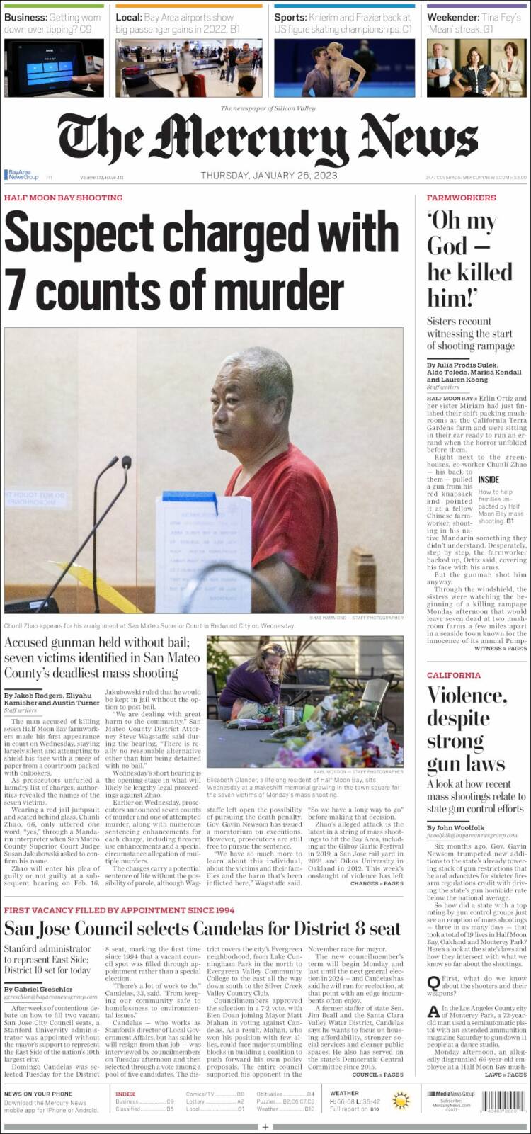 Portada de San Jose Mercury News (USA)