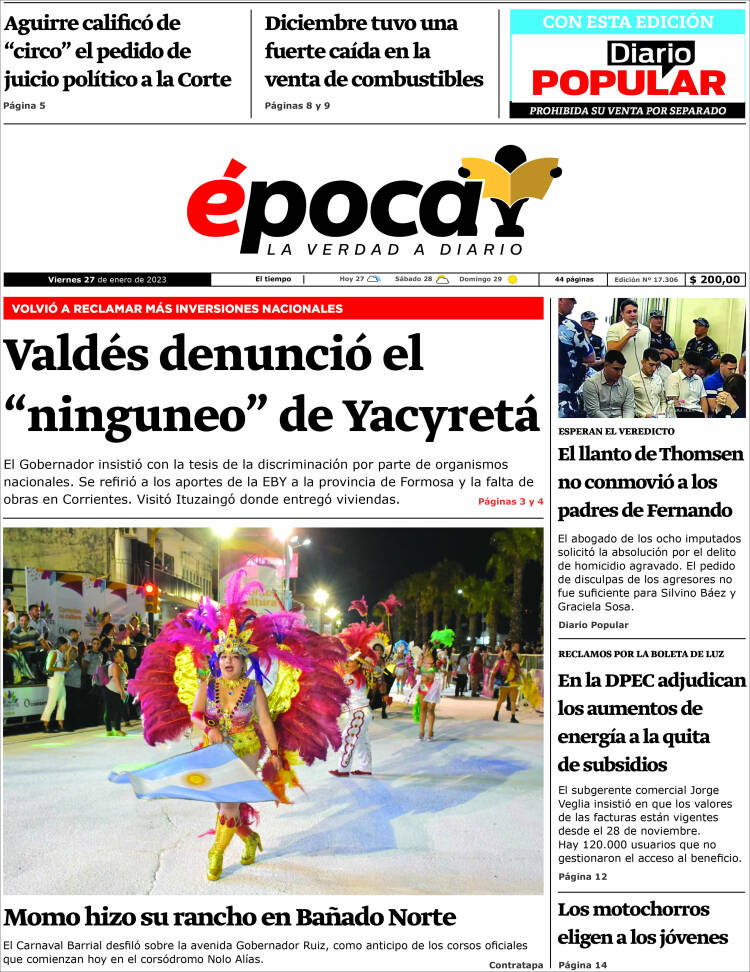 Portada de Diario Época (Argentina)