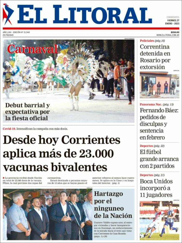 Portada de El Litoral Corrientes (Argentina)