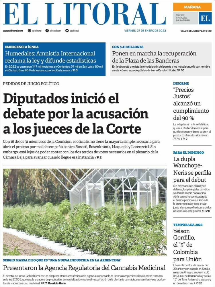 Portada de Diario El Litoral (Argentina)