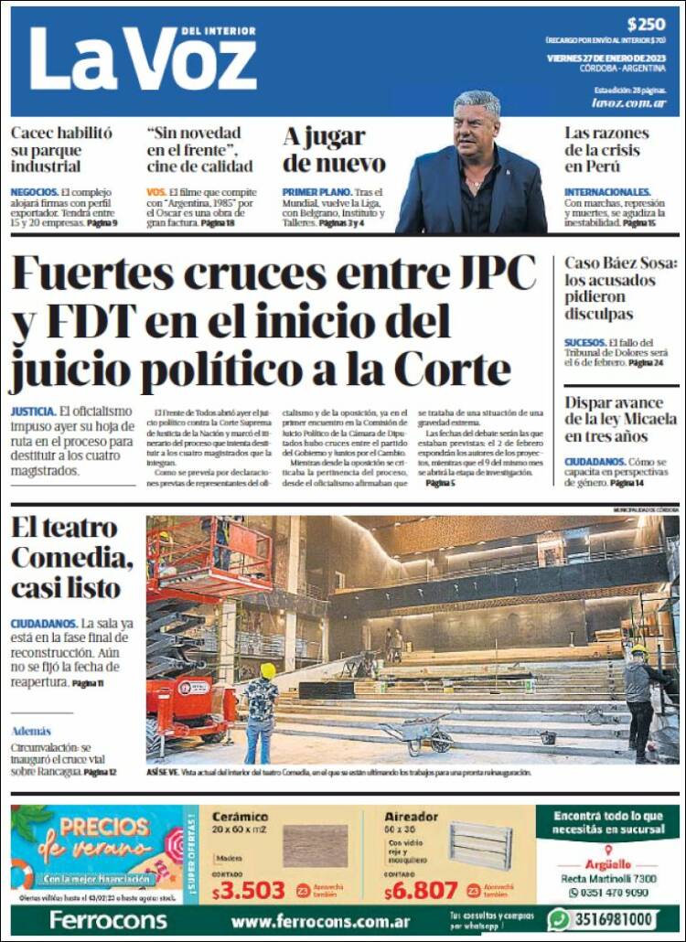 Portada de La Voz del Interior (Argentina)