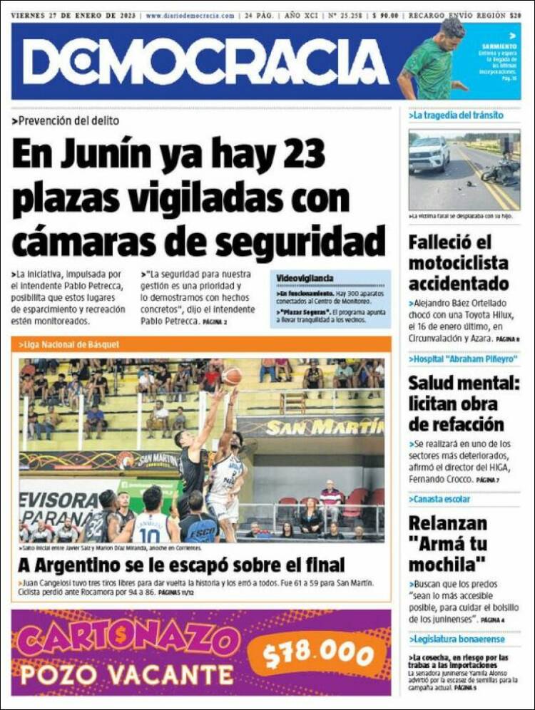 Portada de Diario Democracia (Argentina)