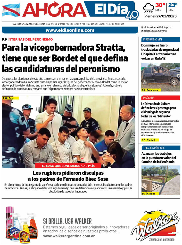 Portada de El Día de Gualeguaychú (Argentina)