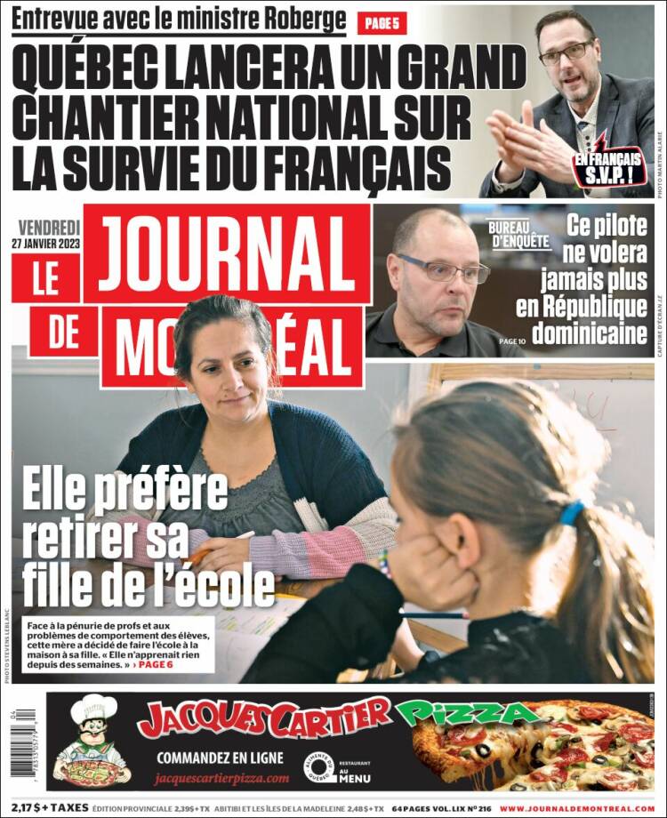 Portada de Le Journal de Montréal (Canada)