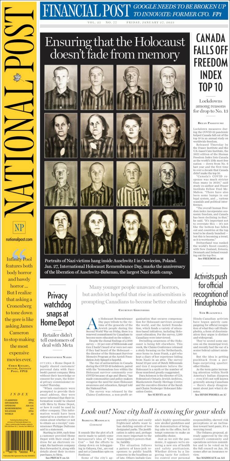 Portada de The National Post (Canada)