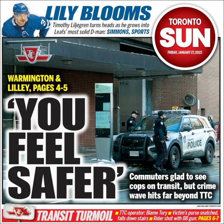 Portada de The Toronto Sun (Canada)