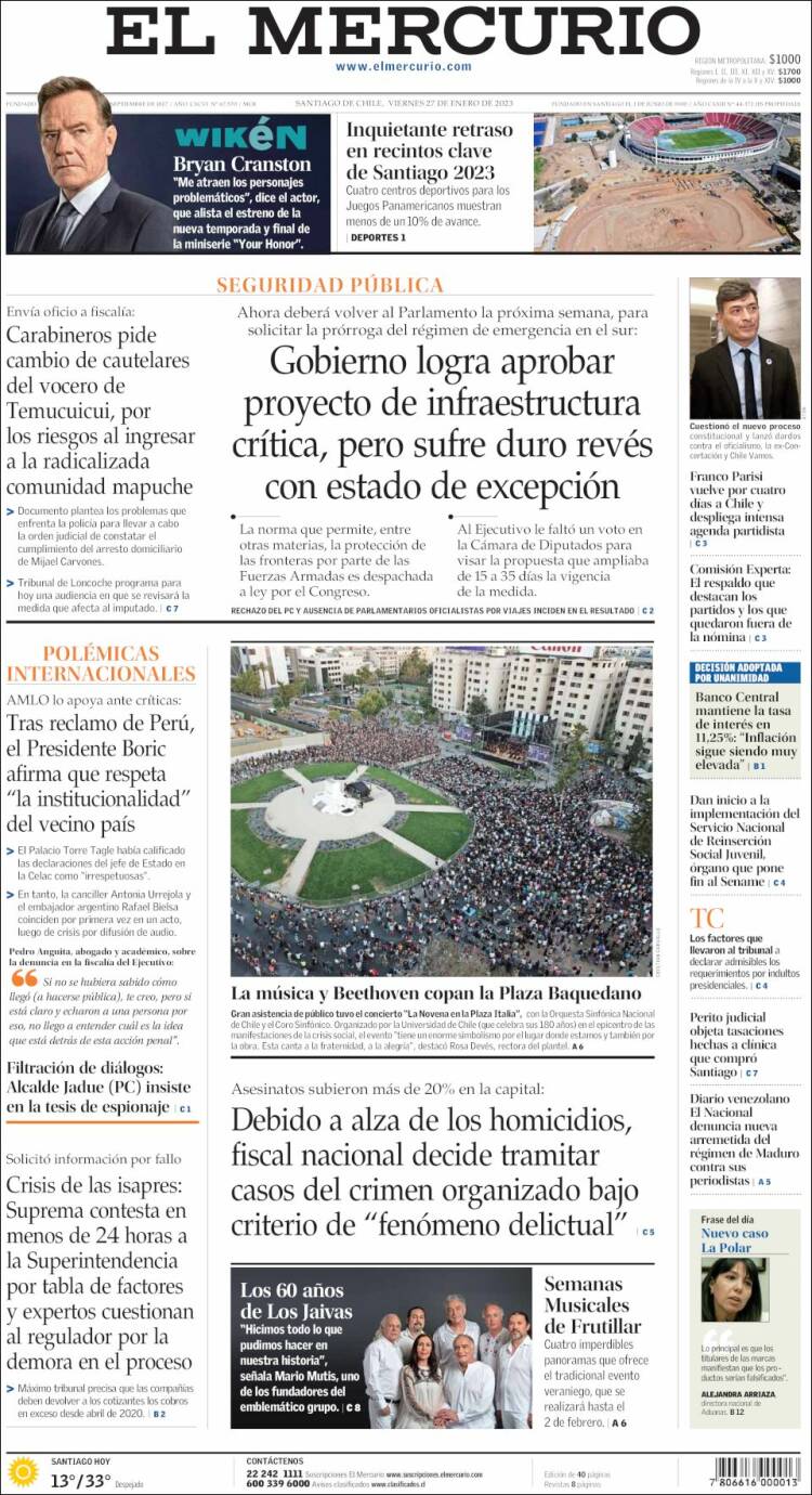 Newspaper El Mercurio (Chile). Newspapers in Chile. Friday's edition ...