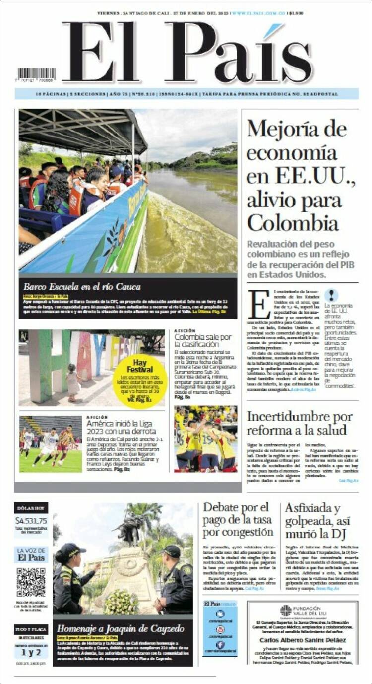 Portada de El País - Cali (Colombia)