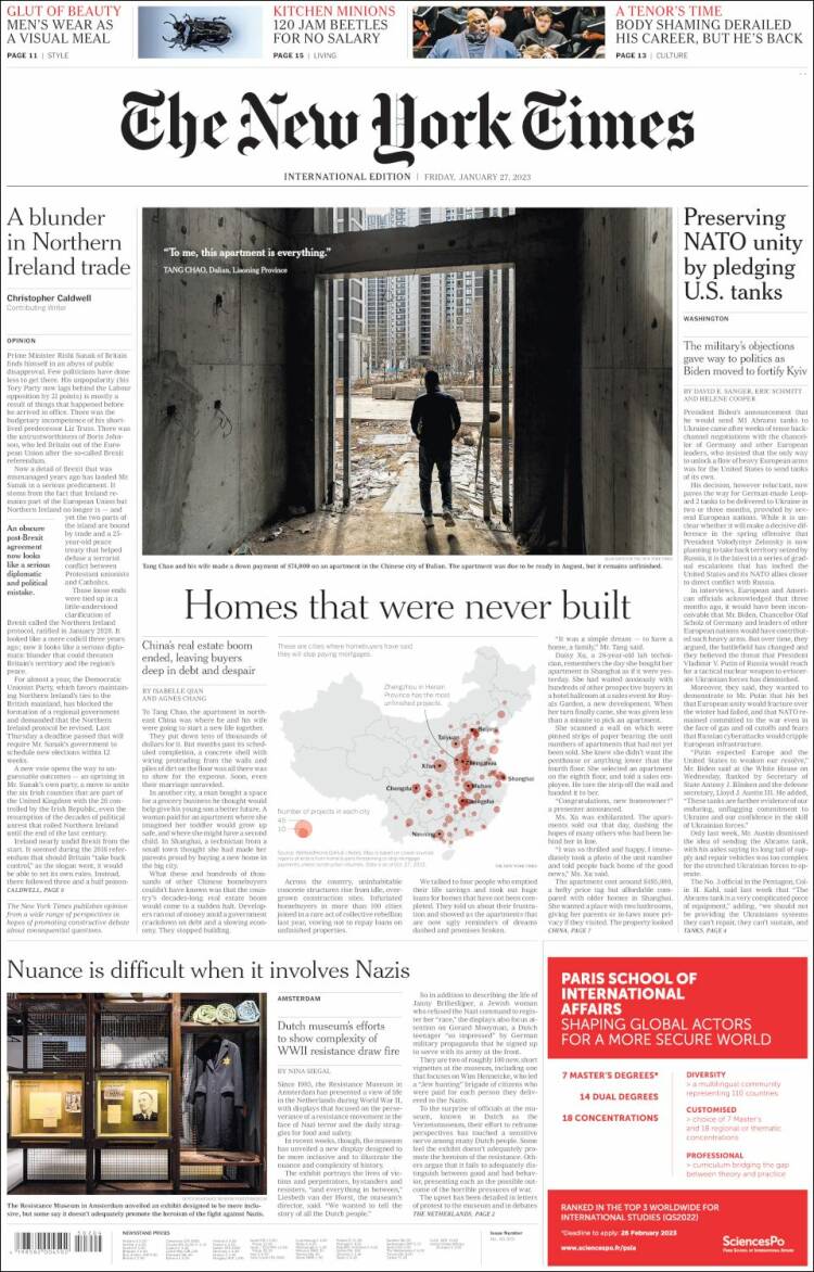 Portada de International New York Times (Europa)