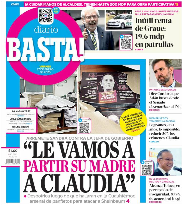 Portada de Diario Basta (México)