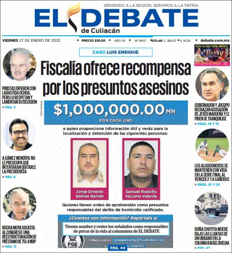 Portada de El Debate de Culiacán (México)