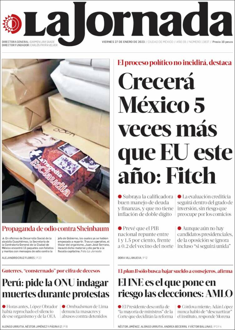 Portada de La Jornada (México)