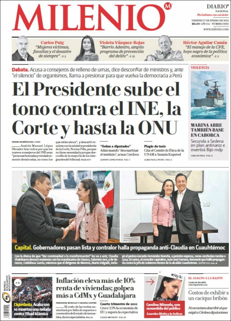 Periódico Milenio (México). Periódicos De México. Edición De Viernes ...