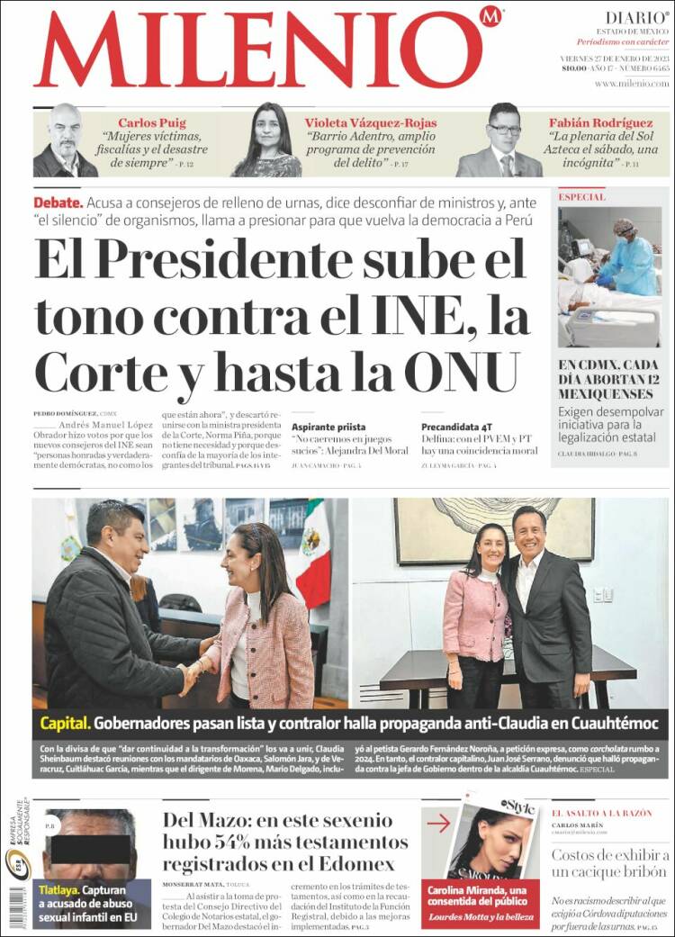 Portada de Milenio - Estado de México (México)