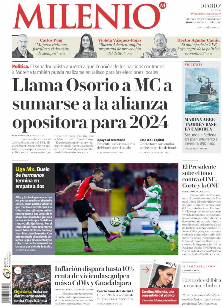 Portada de Milenio - Jalisco (México)