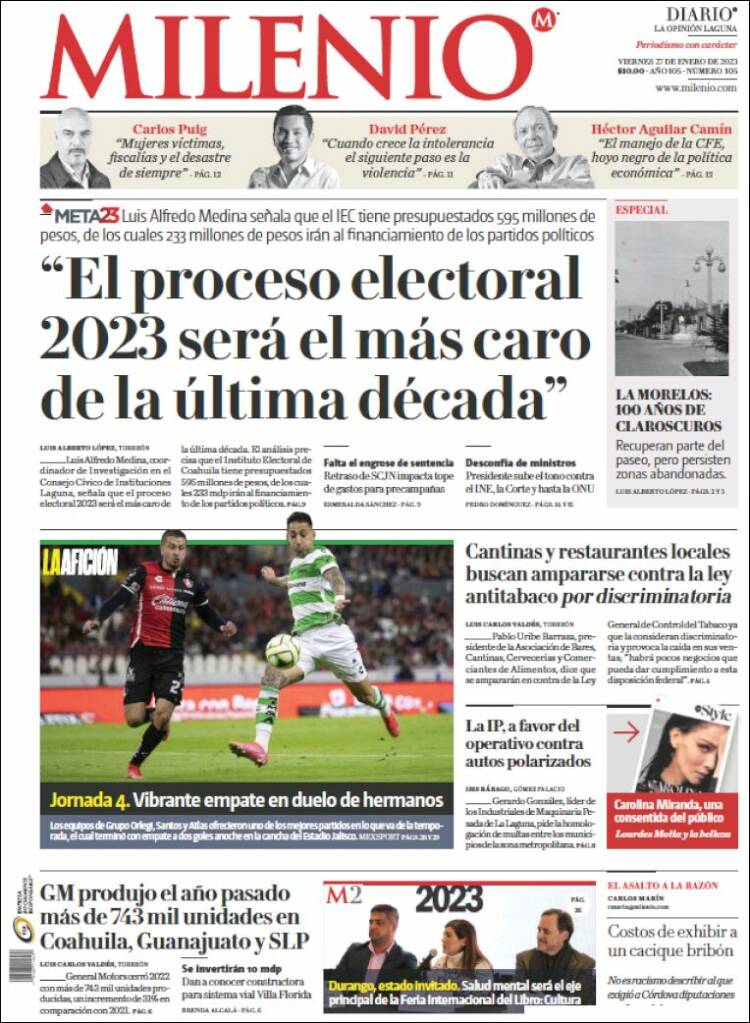 Portada de Milenio - Laguna (México)