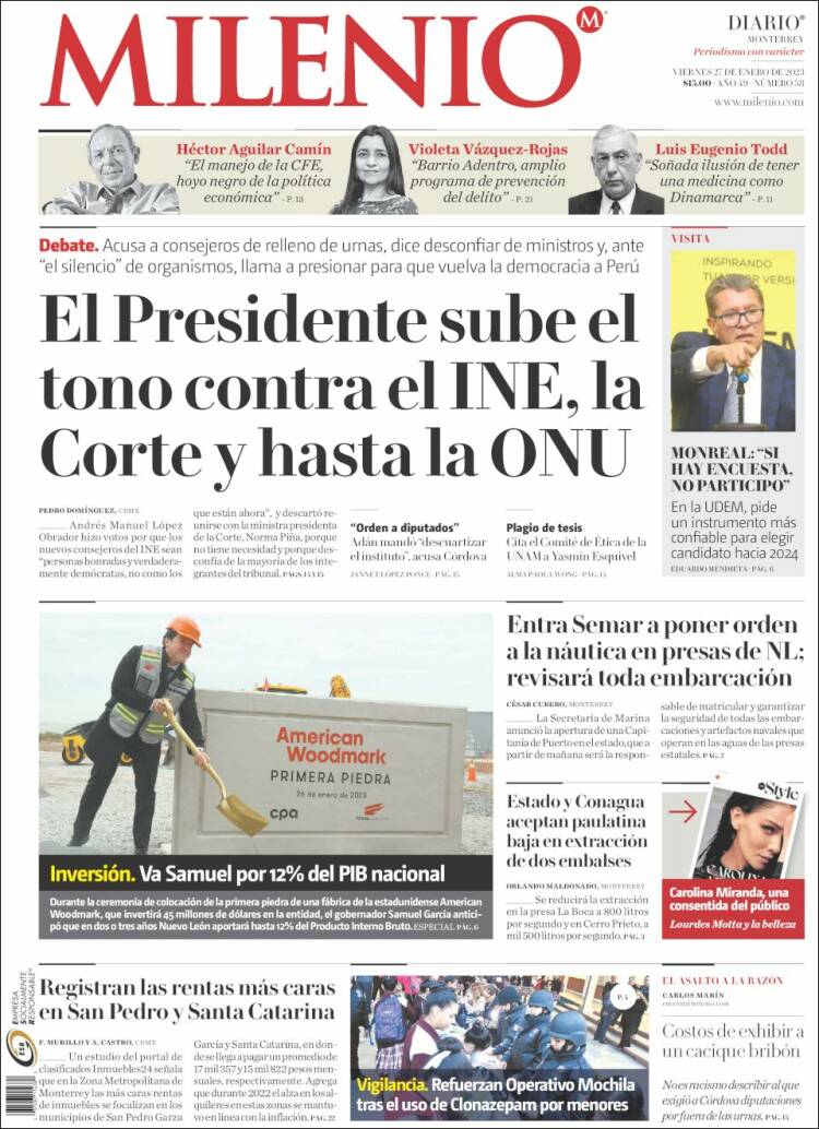 Portada de Milenio de Monterrey (México)