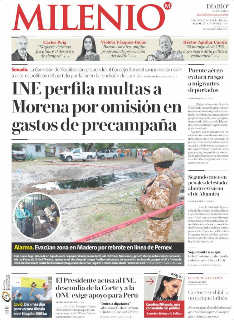 Portada de Milenio - Tamaulipas (México)