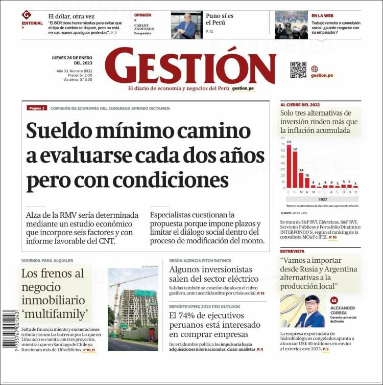 Portada de Diario Gestión (Per&uacute;)