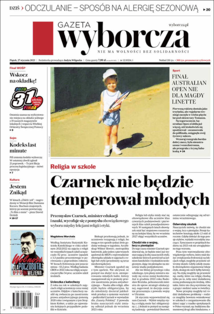 Portada de Gazeta Wyborcza (Polonia)