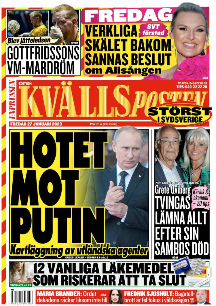 Portada de Kvällsposten (Suecia)