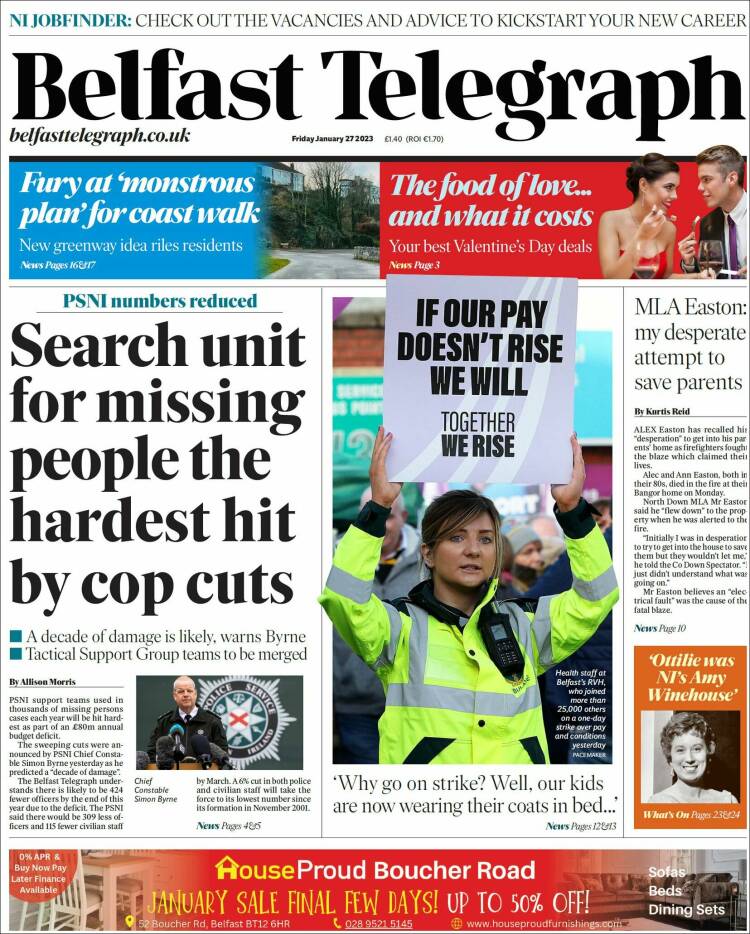 Portada de Belfast Telegraph (Reino Unido)