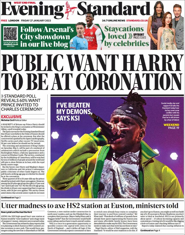 Portada de Evening Standard (Reino Unido)