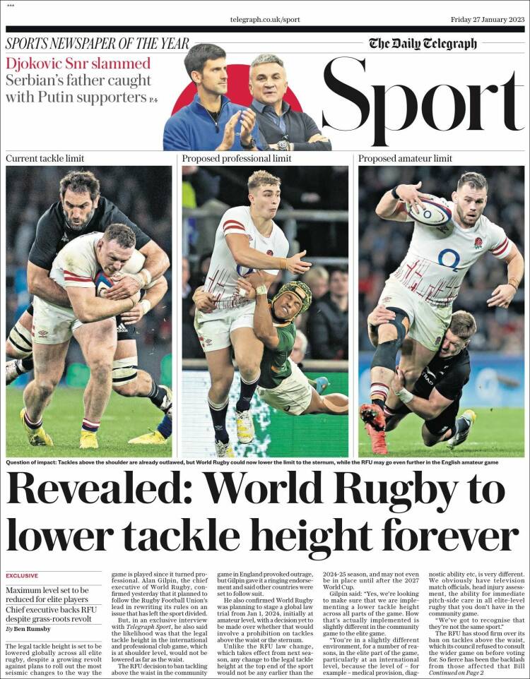 Portada de Telegraph Sport (Reino Unido)