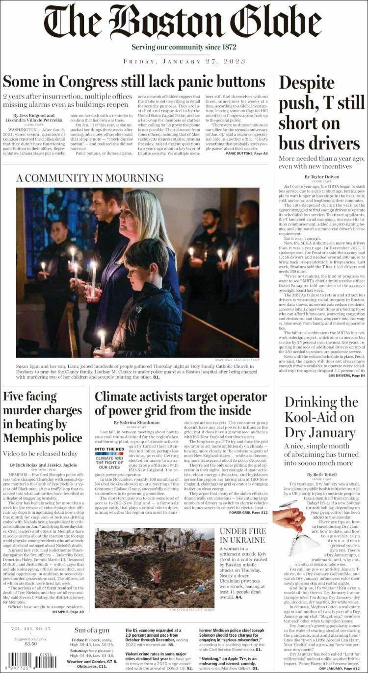 Portada de Boston Globe (USA)