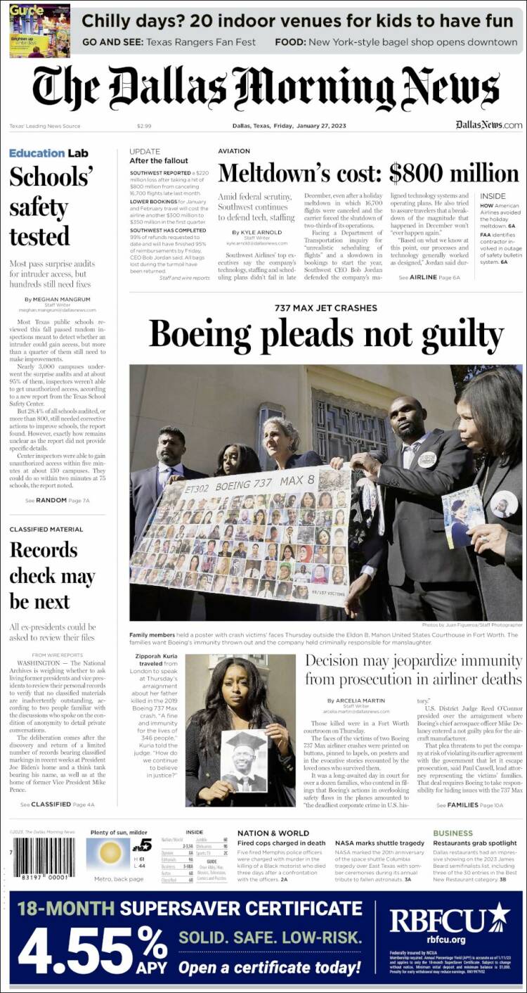 Portada de Dallas Morning News (États-Unis)