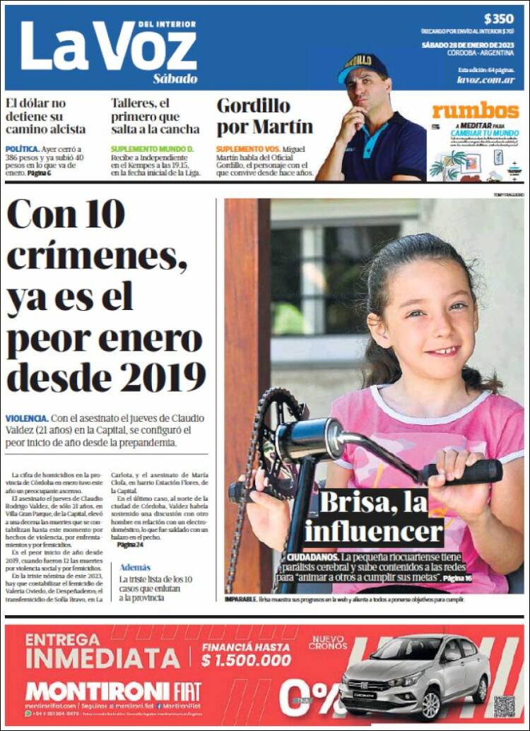 Portada de La Voz del Interior (Argentina)