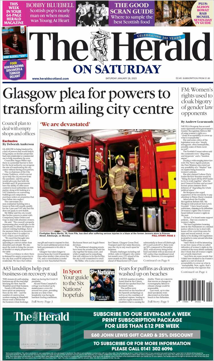 Portada de The Herald (Reino Unido)