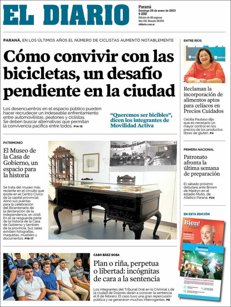 Portada de El Diario de Paraná (Argentina)