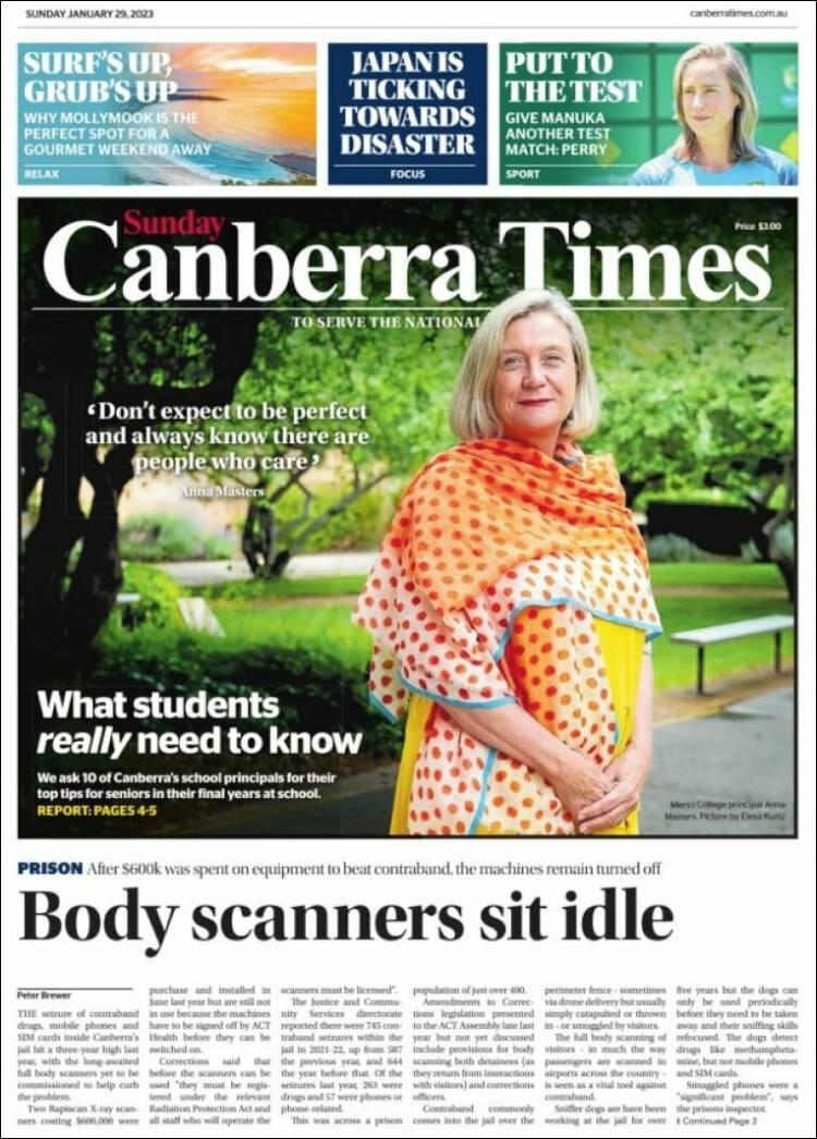 Portada de The Canberra Times (Australia)