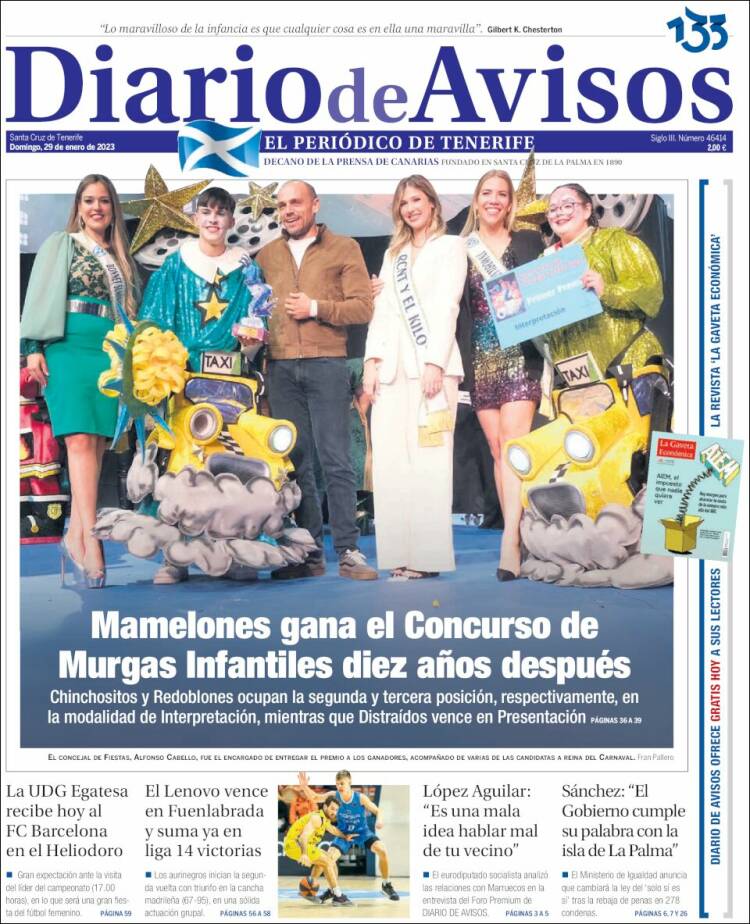 Portada de Diarios de Avisos (España)