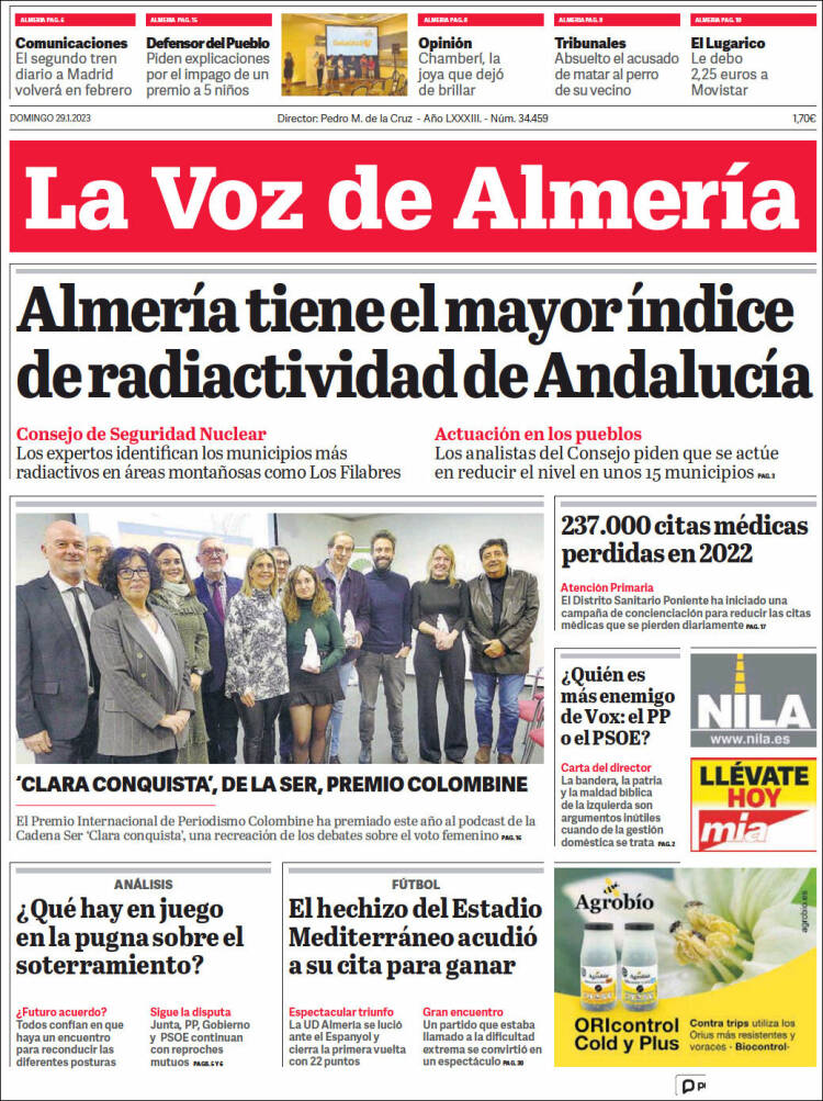 Portada de La Voz de Almería (España)