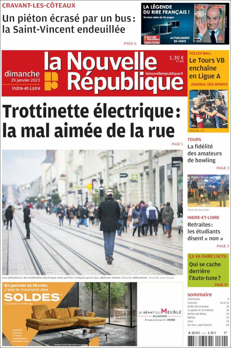 Portada de La Nouvelle Republique (France)