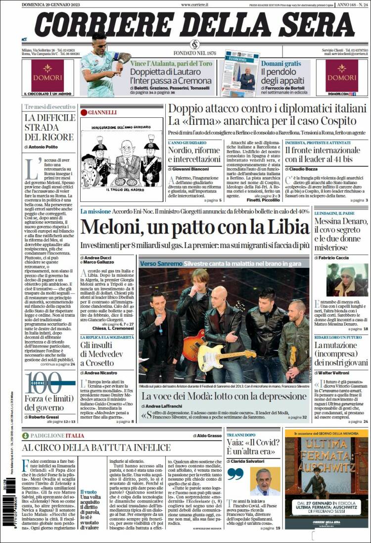 Portada de Corriere della Sera (Italia)