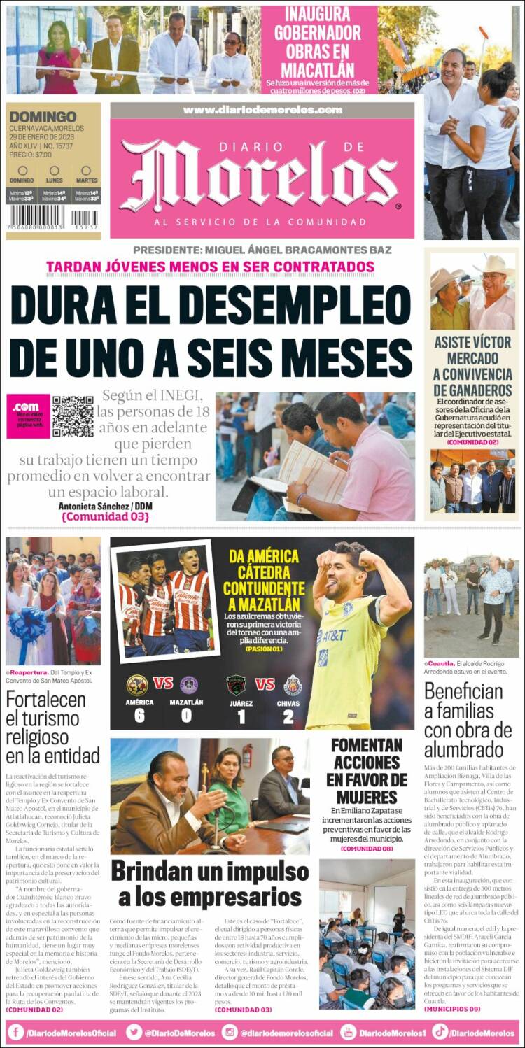 Periódico Diario De Morelos (México). Periódicos De México. Edición De ...