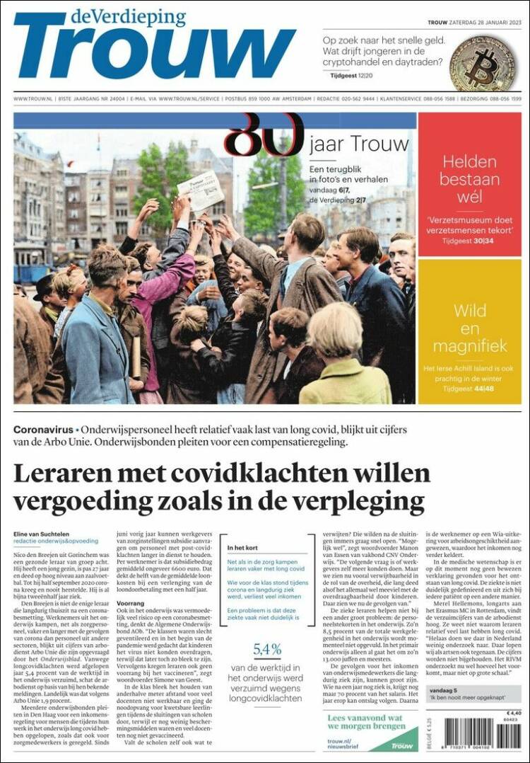 Portada de Trouw (Pa&iacute;ses Bajos)
