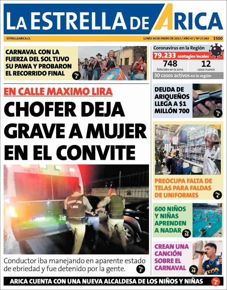 Portada de La Estrella de Arica (Chile)